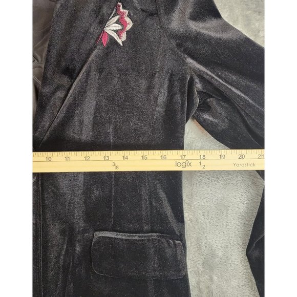 Colleen Lopez Jacket Womens Extra Small Black Velvet Floral Embroidered Blazer - Picture 5 of 12